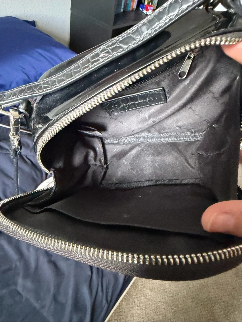 Tahari Black Patent Crossbody Camera Bag